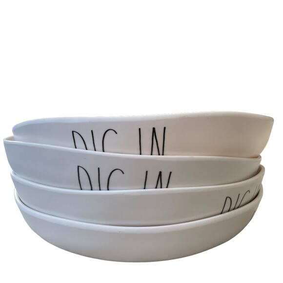 RAE DUNN Large MELAMINE Pasta Bowl 9IN "DIG IN"Indoor Outdoor Black White NEW